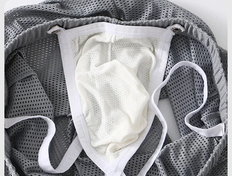 Celana Pendek Kasual Pria Celana Aro Bersirkulasi Jaring Musim Panas Celana Olahraga Cepat Kering Celana Pendek Boxer Lari Gym Piyama Kantong Dapat Dilepas