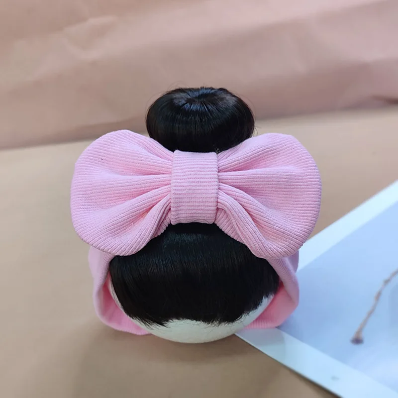 Hair Accessories Infant Baby Girl Bow Bun Wig Hat Patchwork Rib Cotton Elastic Newborn Children Headband for Kids Girls Headwear