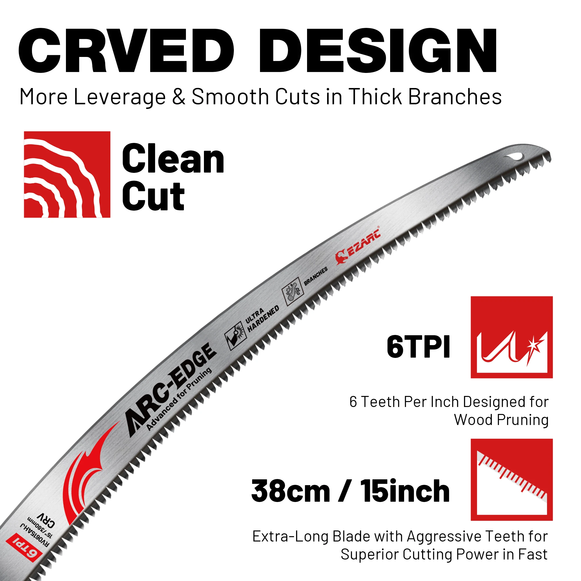 EZARC 10PC Arc Edge Reciprocating Saw Blades 15-Inch 6TPI Extra-Long Wood Pruning Saw Blades Japanese Teeth for Tree, Branches