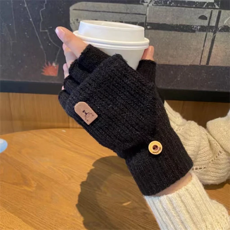 Gestrickte fingerlose Handschuhe für den Winter, verdickte warme Touchscreen-Handschuhe für Männer und Frauen, warme Halbfinger-Studentenhandschuhe