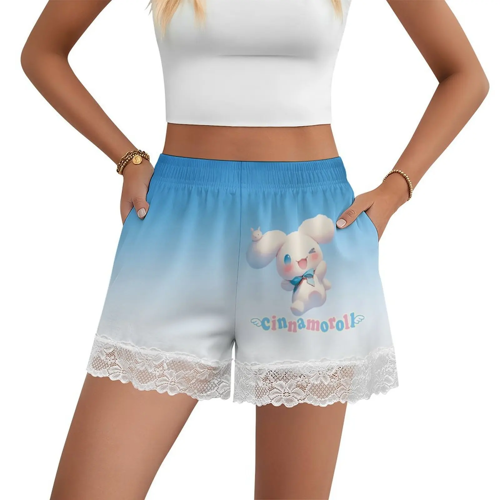 

Cinnamoroll Short Pajama Pants Sanrio Cartoon Women Lace Trim Thin Panties Summer Loose Home Pant Casual Shorts