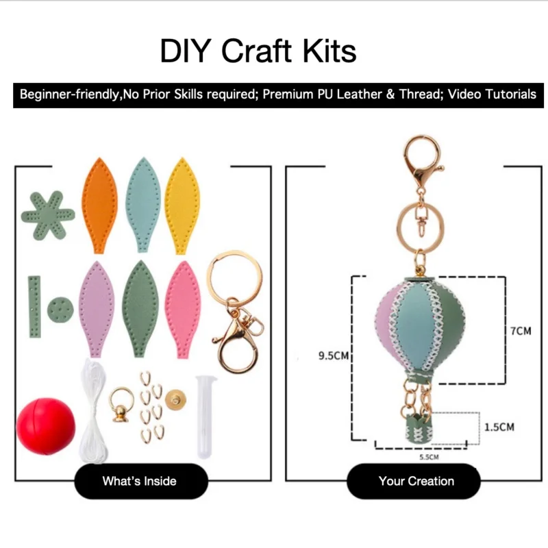 Neue Kreativität Heißluftballon Schlüsselanhänger DIY Bastelset für Anfänger, Buntes Leder DIY Taschenanhänger Herstellungsset für Bastelliebhaber – Detail 2