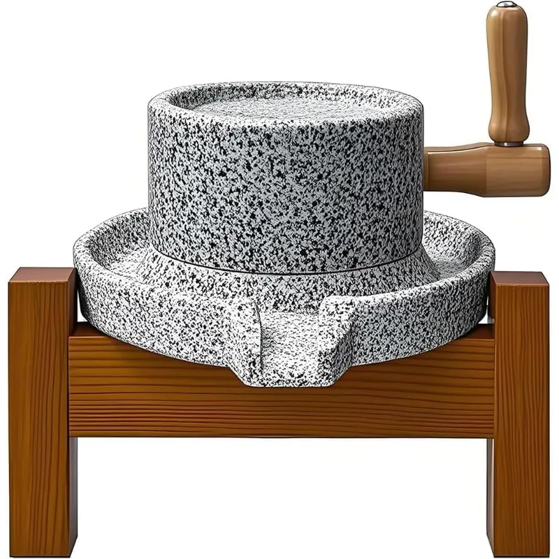 

Stone Grain Mill Grinder for Home-Handmade Countertop Wheat & Flour Disk Grinder with Wooden Stand for Bread, Tortillas, Spices