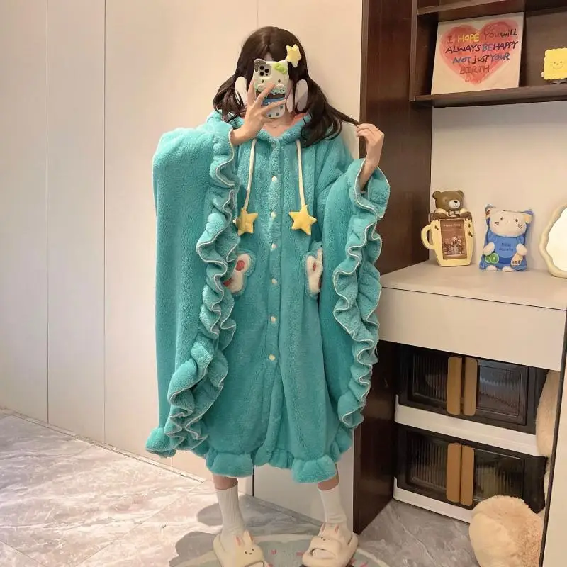 Hatsune Miku Kawaii Anime Winter Cute Girls Home Pajamas Warm Thickened Comfortable Pajamas Set Gift for Girlfriend