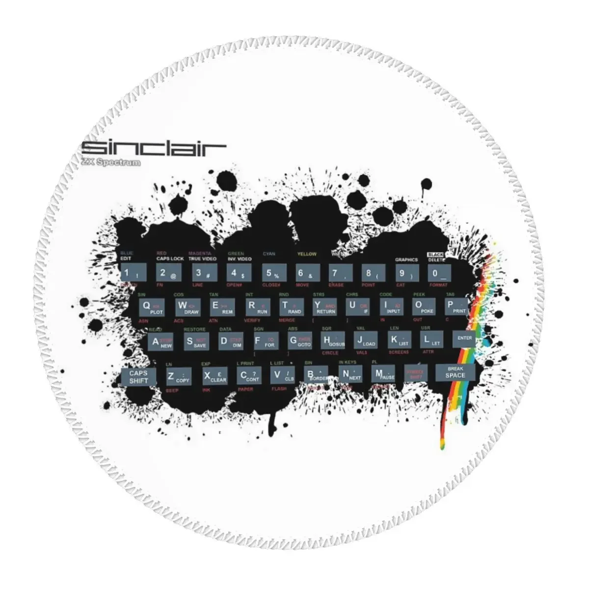 Retro-Gaming-Kunst – ZX Spectrum rundes Mauspad, Computer-Tastatur-Mausmatte, Gaming-Laptop-Schreibtischunterlage, Bürozubehör, Tischmatten