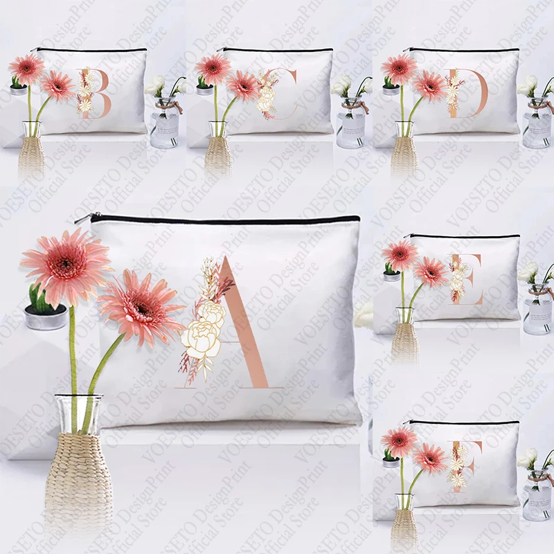 

1 pc Floral Monogram letters pattern Makeup Bag,Travel Toilet Storage Bag, Party Gift Zipper Organizer,Cosmetic Pouch For Makeup