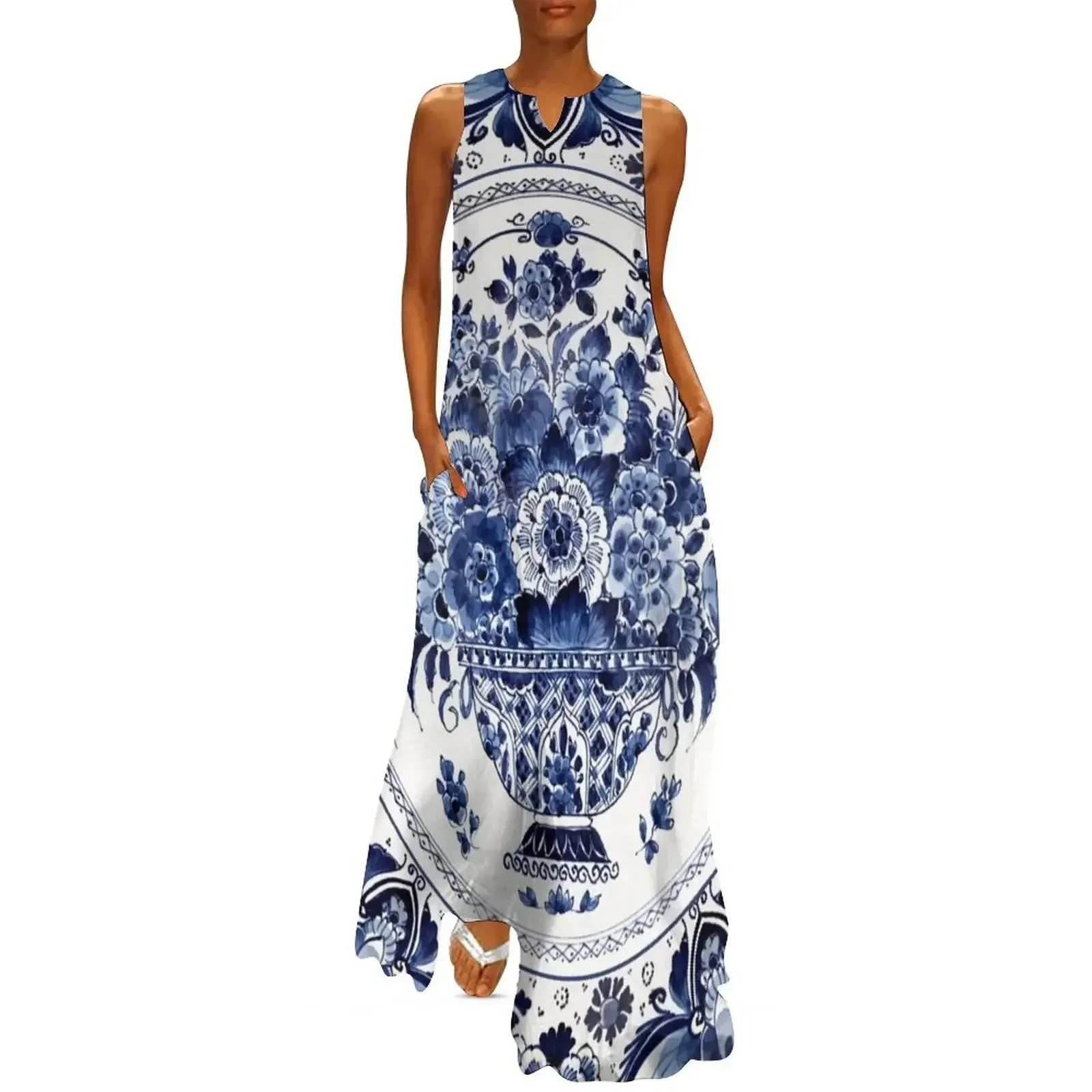 

Royal Delft Blue Flower Basket Long Dress dresses ladies 2025 summer Evening dresses women's summer clothing 2025 Dress