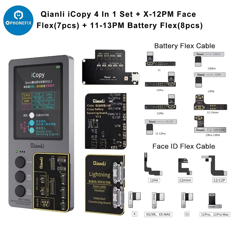QianLi iCopy Plus 2,2 con placa de conexión de detección de batería para iPhone X, 11, 12, 13, 14, 15PM, vibración/táctil, reparación de