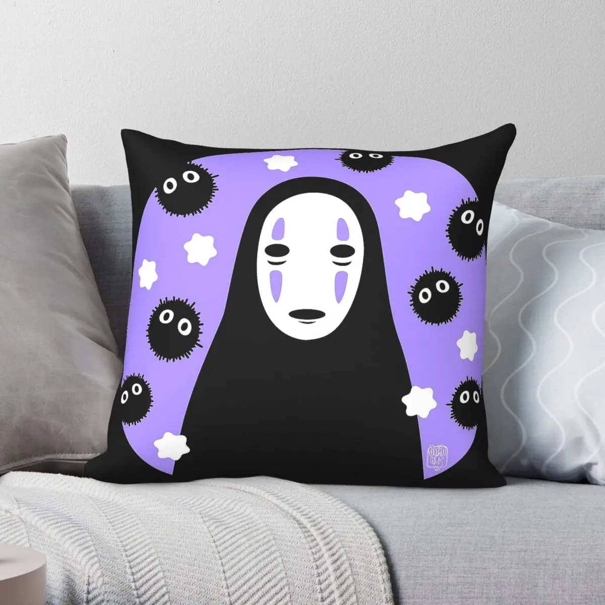 No Face Kaonashi Square Pillowcase Polyester Linen Velvet Printed Zip Decor Bed Cushion Cover 45x45