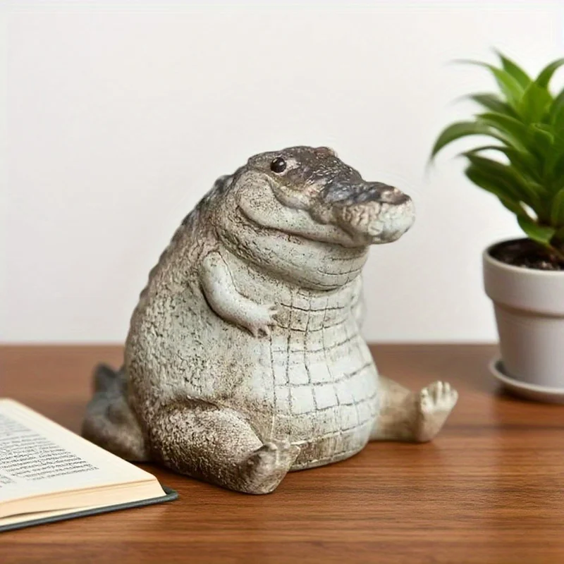 Cute Alligator Statue Ornament, Chubby Mini Alligator, Alligator Small Sculpture, Handmade Crocodile Figurine for Home Garden. - view 3
