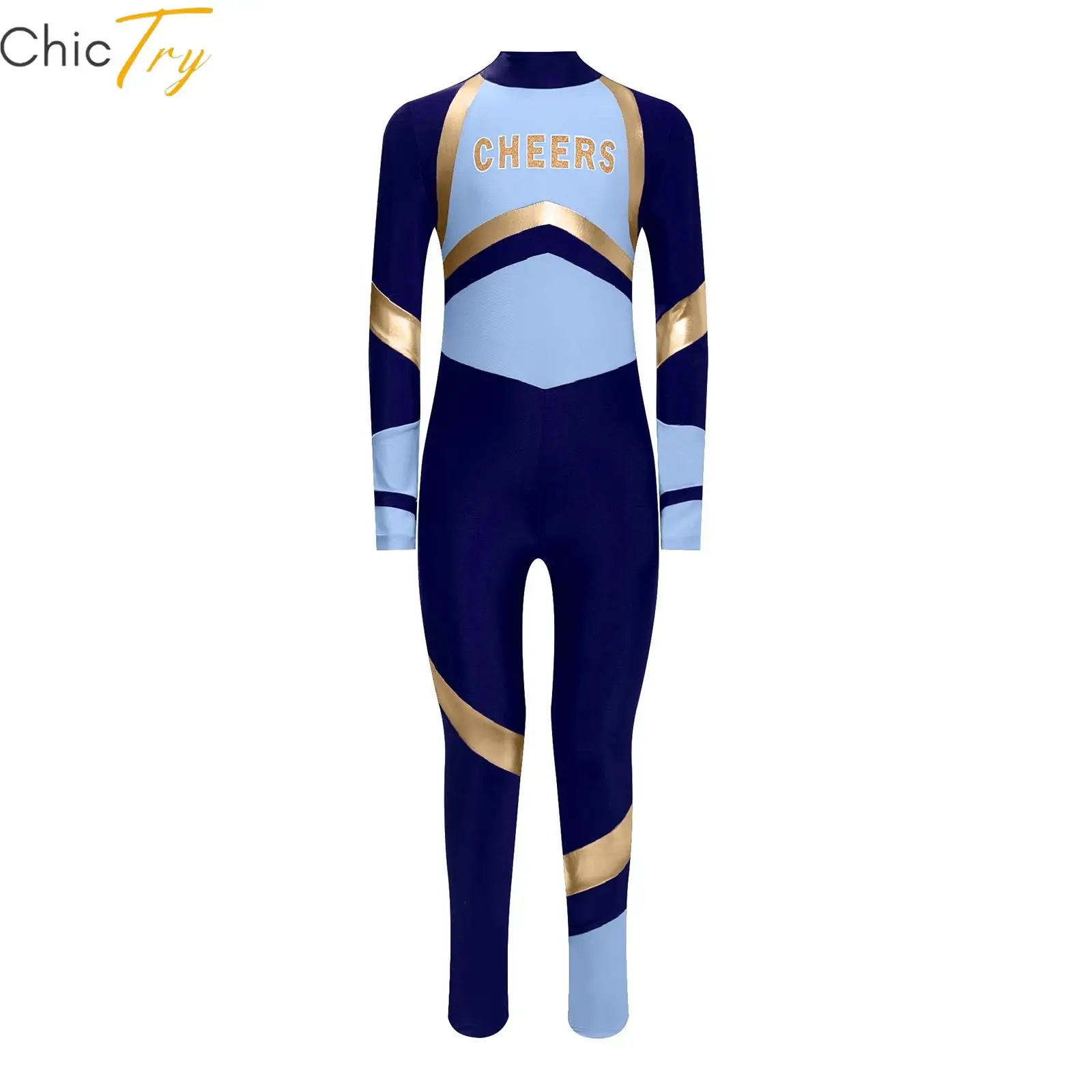 

Kids Girls Cheer Leader Costume Dance Uniform Jumpsuit Long Sleeve Letters Printed Bodysuit Gymnastics Dance Stage Performance