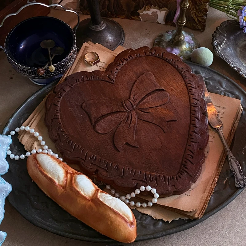 French Vintage Wooden Tray Retro Carved Storage Plate Cafe Table Decor Jewelry Photograph Prop for Restaurant Home Styling