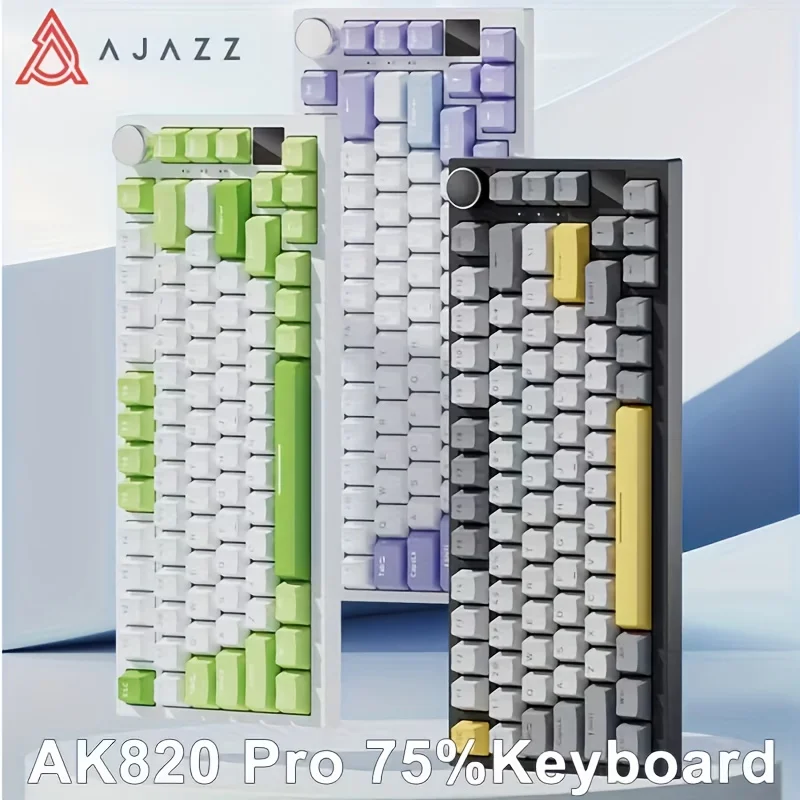 AK820Pro Kabellose Mechanische Gaming-Tastatur mit Hot-Swap-Funktion, TFT-Display & Drehregler, RGB-Hintergrundbeleuchtung, 3-Modus Gasket-Mounted Anpassbare Tastatur