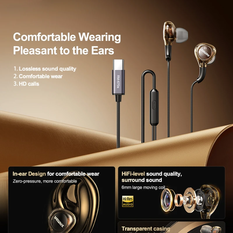 

REMAX new transparent earphones are suitable for mobile phone wire-controlled calls, music wired earphones