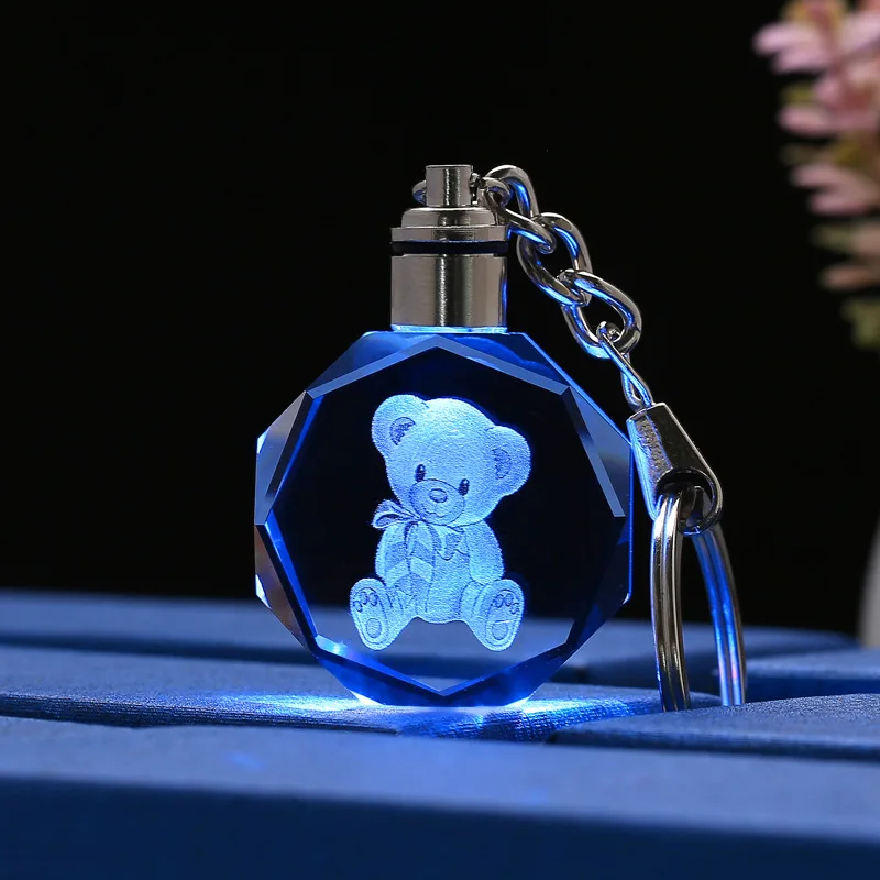 led crystal keychain Key Ring Commemorative Pendant Souvenir for Luminous Interior Accessories