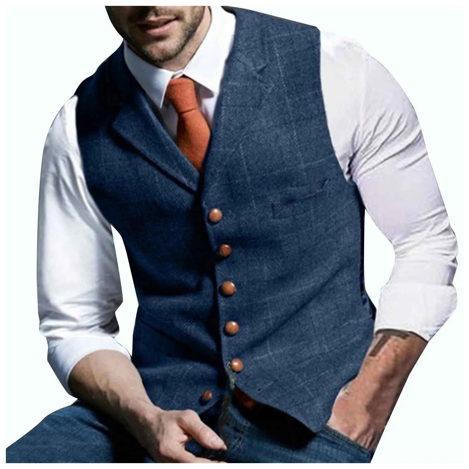 Men\'s Casual Classic Suit Vest V Neck Herringbone Tweed Slim Fit Business Waistcoat For Wedding Men\'s Lapel Plaid Vest