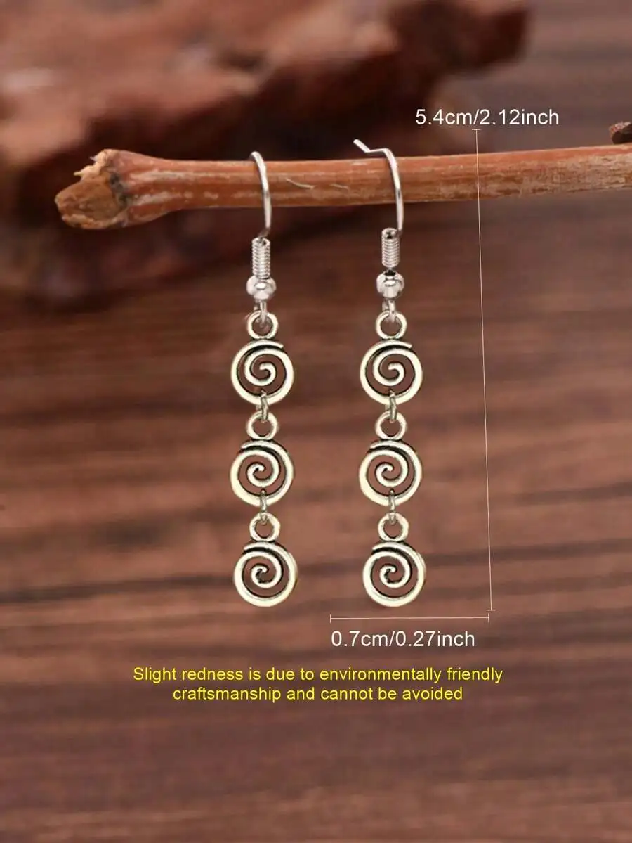 1 Pair Small Vintage Distressed Versatile Creative Fashion Geometric Spiral Vortex Earrings Pendant Suitable For Women's Daily, Vacation, Travel Outfits