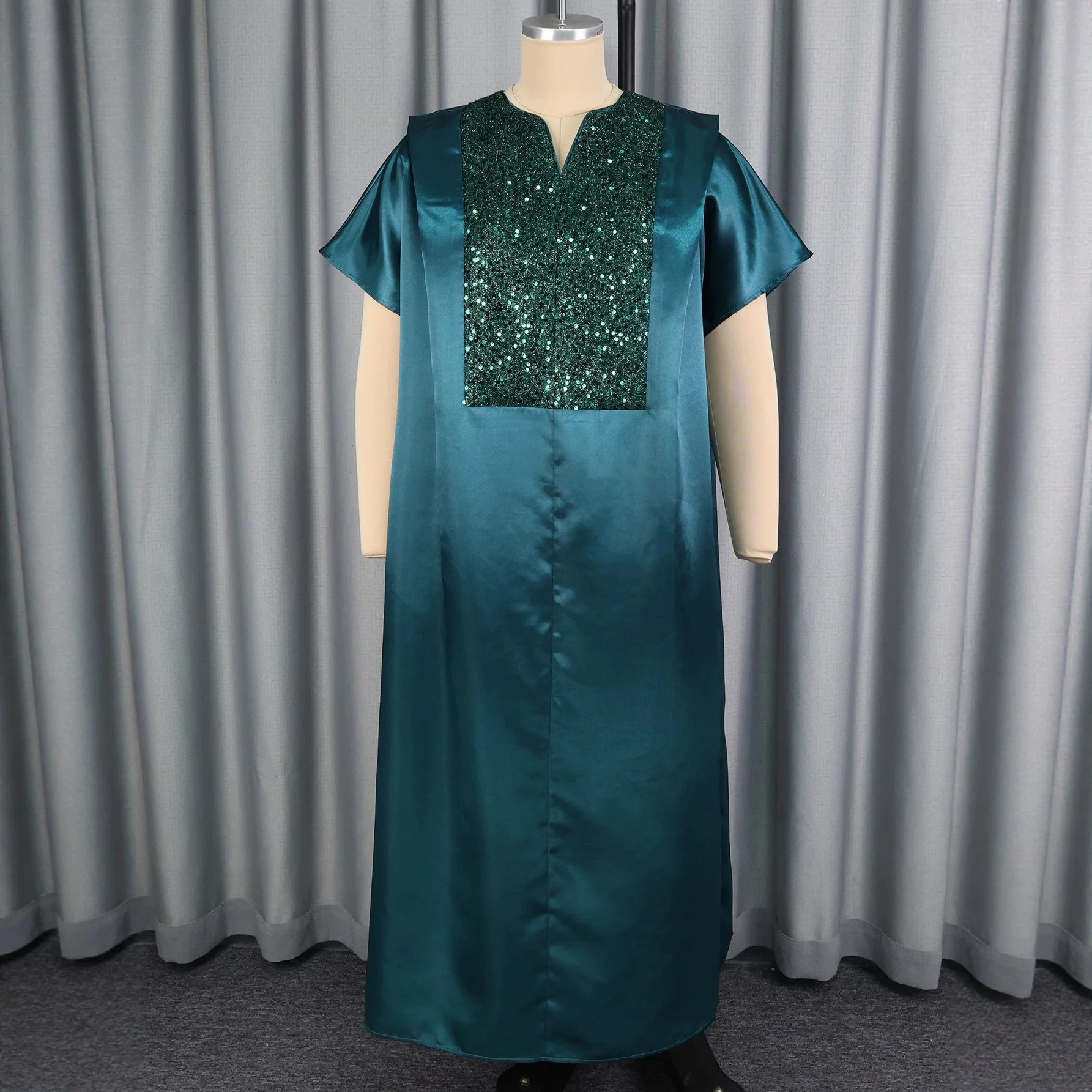 African Dresses for Woman Bubu Kaftan Church Dress Shiny Sequined Traditional Africa Clothing Long Loose Patchwork V Neck Gowns