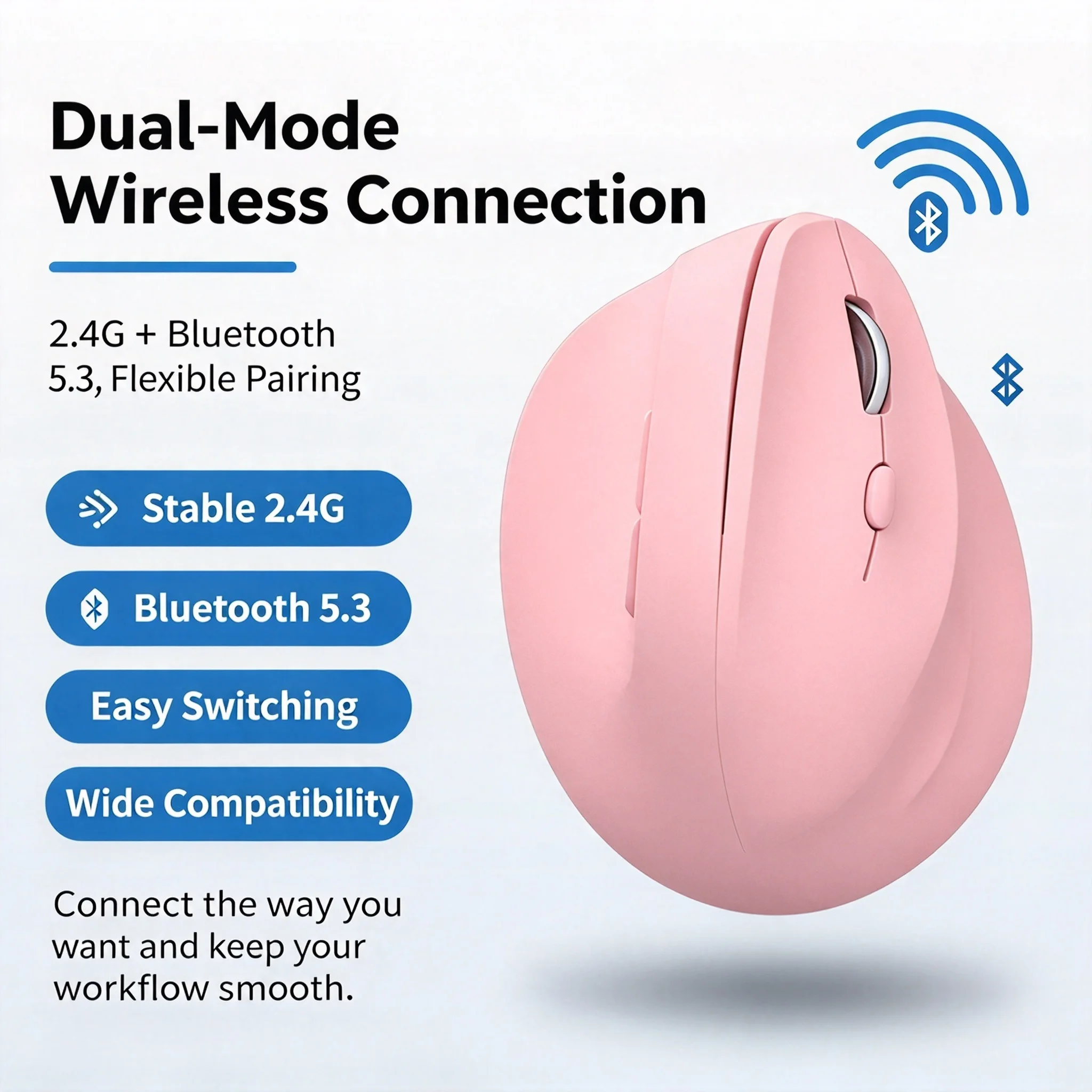 Wireless 2.4G Bluetooth Dual-Mode Vertical Mouse Office Stylish Slient Click Ergonomic Design Mouse For PC Computer Laptop
