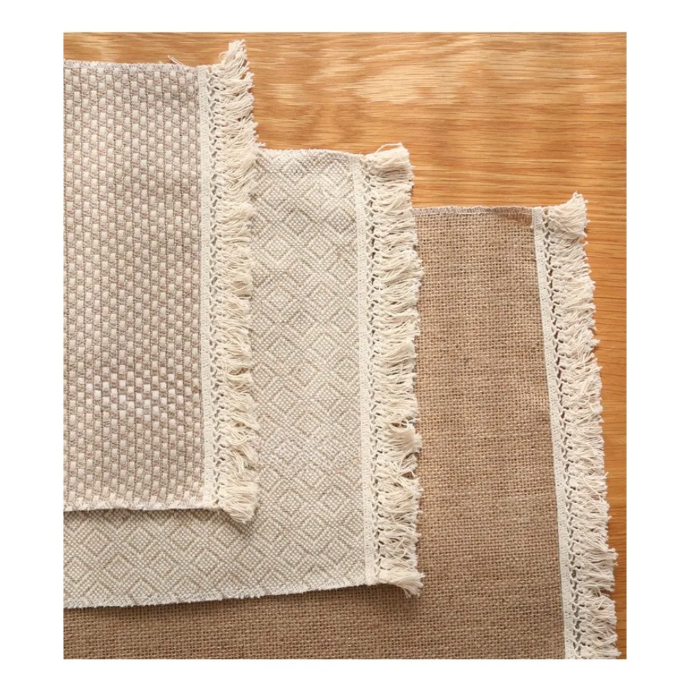 Solid Color Woven Tassel Edge Table Mat Bohemian Style Heat-Resistant Home Restaurant Decoration Geometric Printing Anti SlipMat