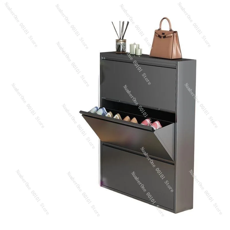 

Ультратонкий стальной складной шкаф для обуви высотой 12 см, встроенный настенный пыленепроницаемый узкий шкаф для обуви для входа