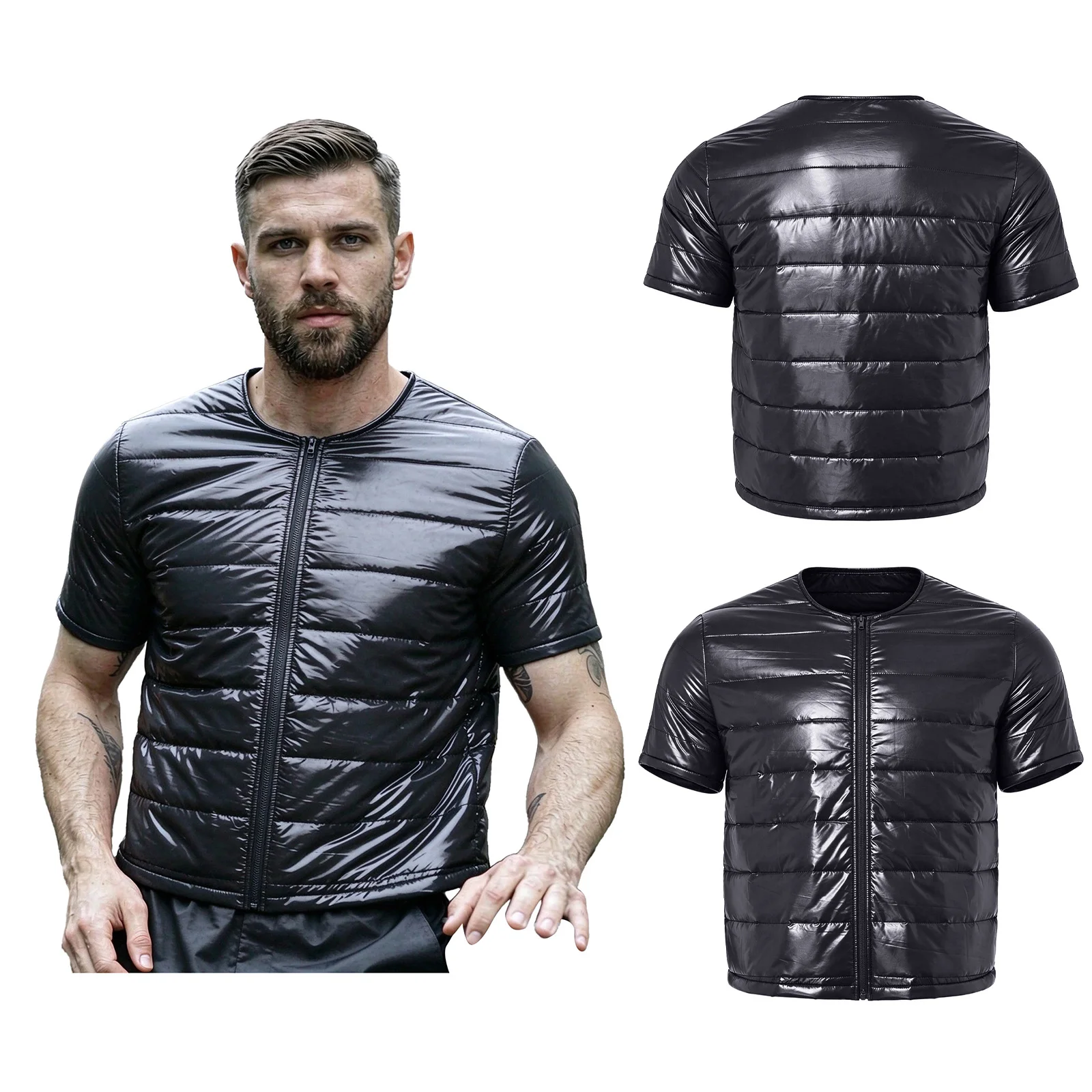 Men Water-resistant Quilted Jacket Coat Short Sleeve Zip Front Coat Outerwear for Casual Camp Outings Waterproof Jacket Shirts