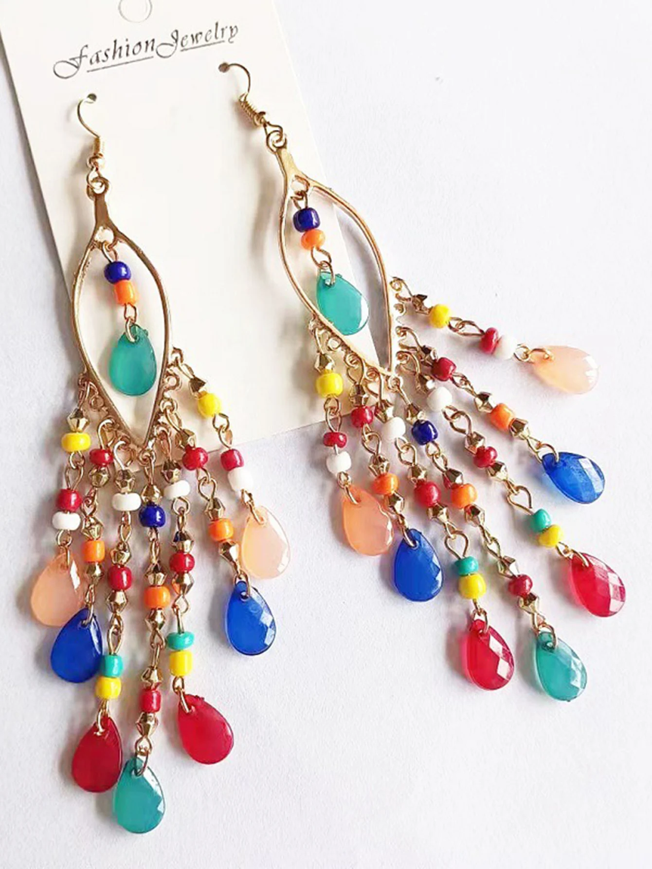 Fashionable Bohemian long tassel bead earrings, vintage elegant vacation style headwear for women