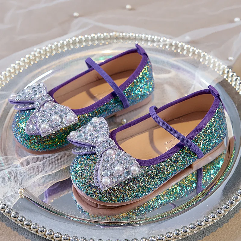 Loafers Child Soft Sole Dancing Party Princess Footwear Mermaid Purple Glitter Ballet Shoes Kids Girls