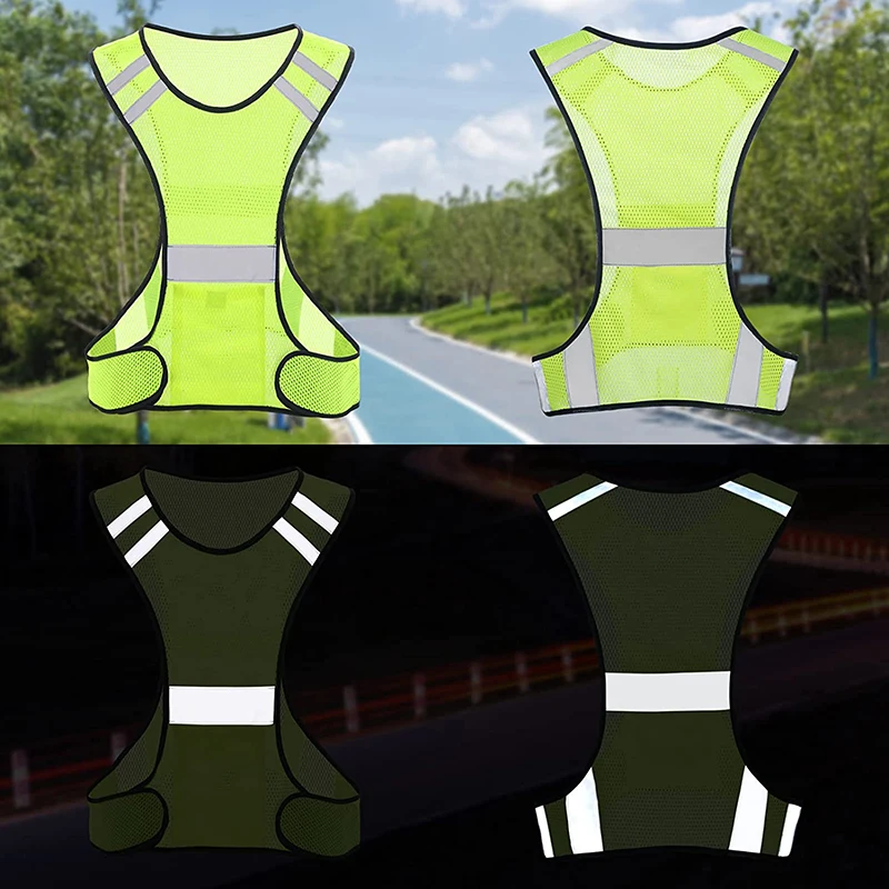 Visibility Fluorescent Mesh Reflective Safety Vest, Breathable Lightweight Protective Waistcoat for Night Running Cycling