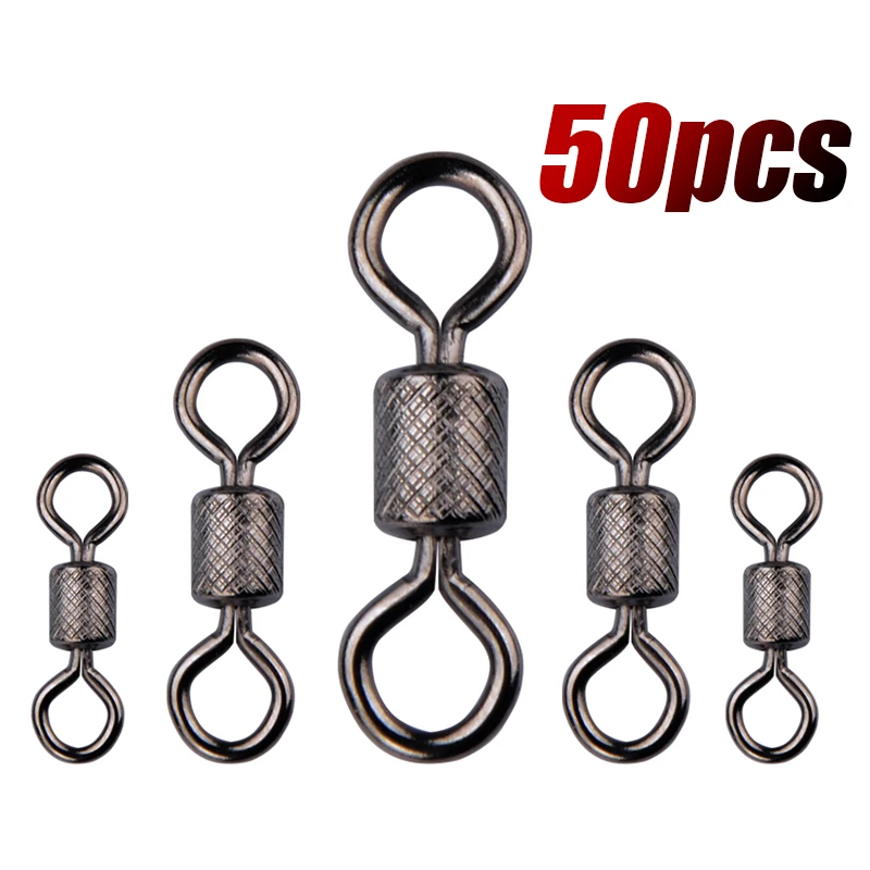 MEREDITH Rolling Barrel Girelle 50Pack Girelle da pesca Girelle per acqua salata Attrezzatura da pesca Girelle in acciaio inossidabile Black Nickel