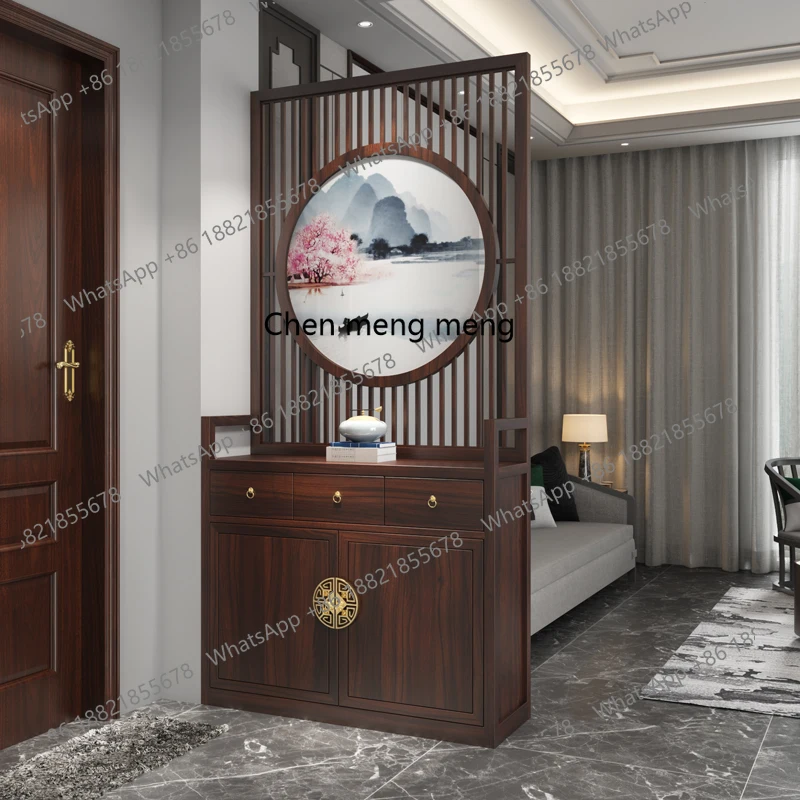 living room new Chinese-style door cabinet, shoe cabinet integrated with solid wood shielding rack at the entrance