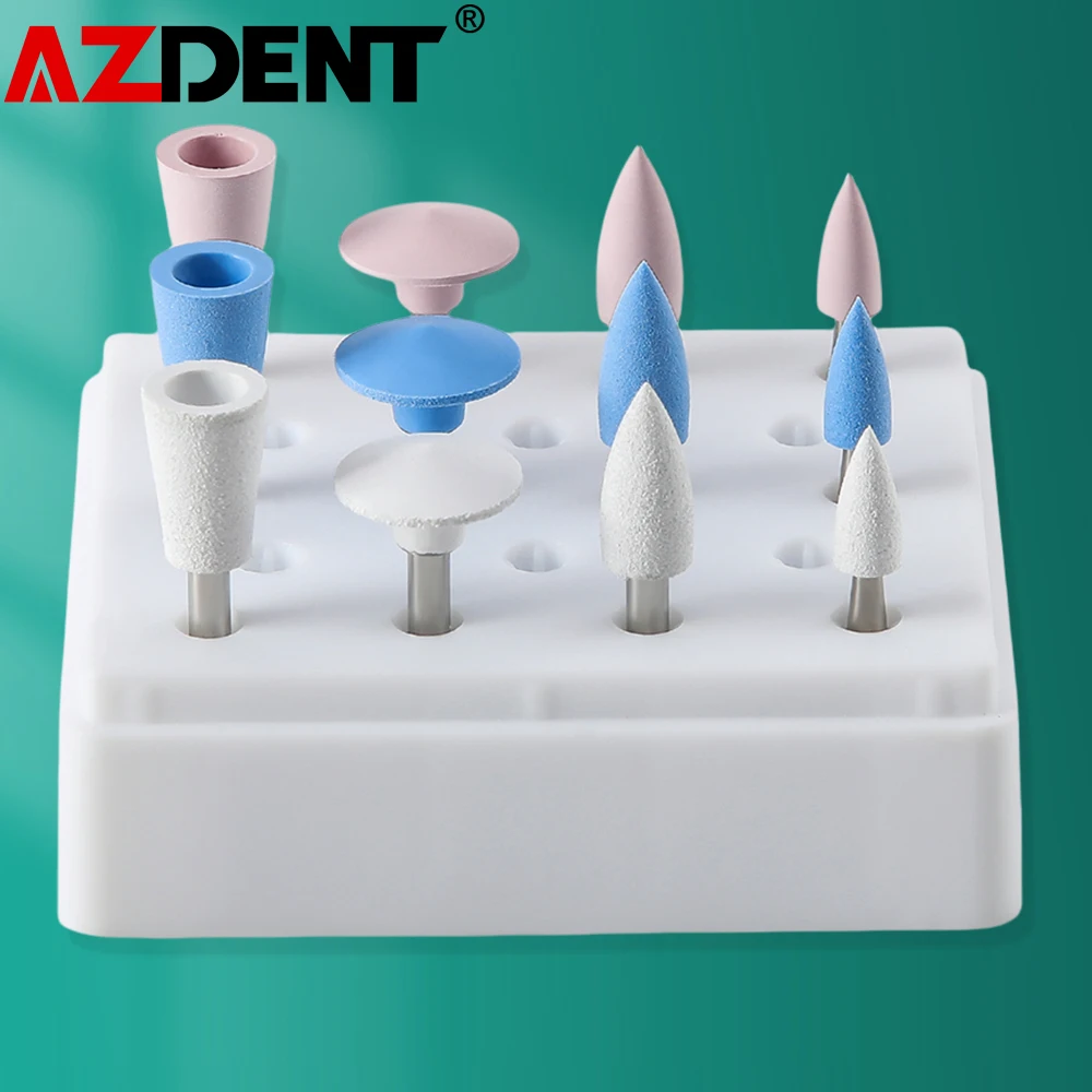 

12Pcs Azdent Dental Composite Polishing Kit RA2.35mm Silicone Polisher for Low Speed Handpiece Porcelain Natural Teeth Polishing