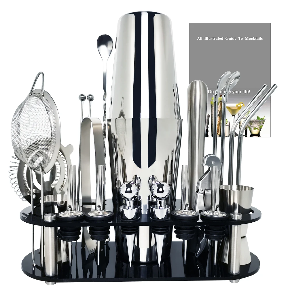 Customizable 13-22Pcs 750ml 600ml Boston Cocktail Shaker Bar Tools Wine Mixer Set Bartender Cocktail Shaker Tool Kit with