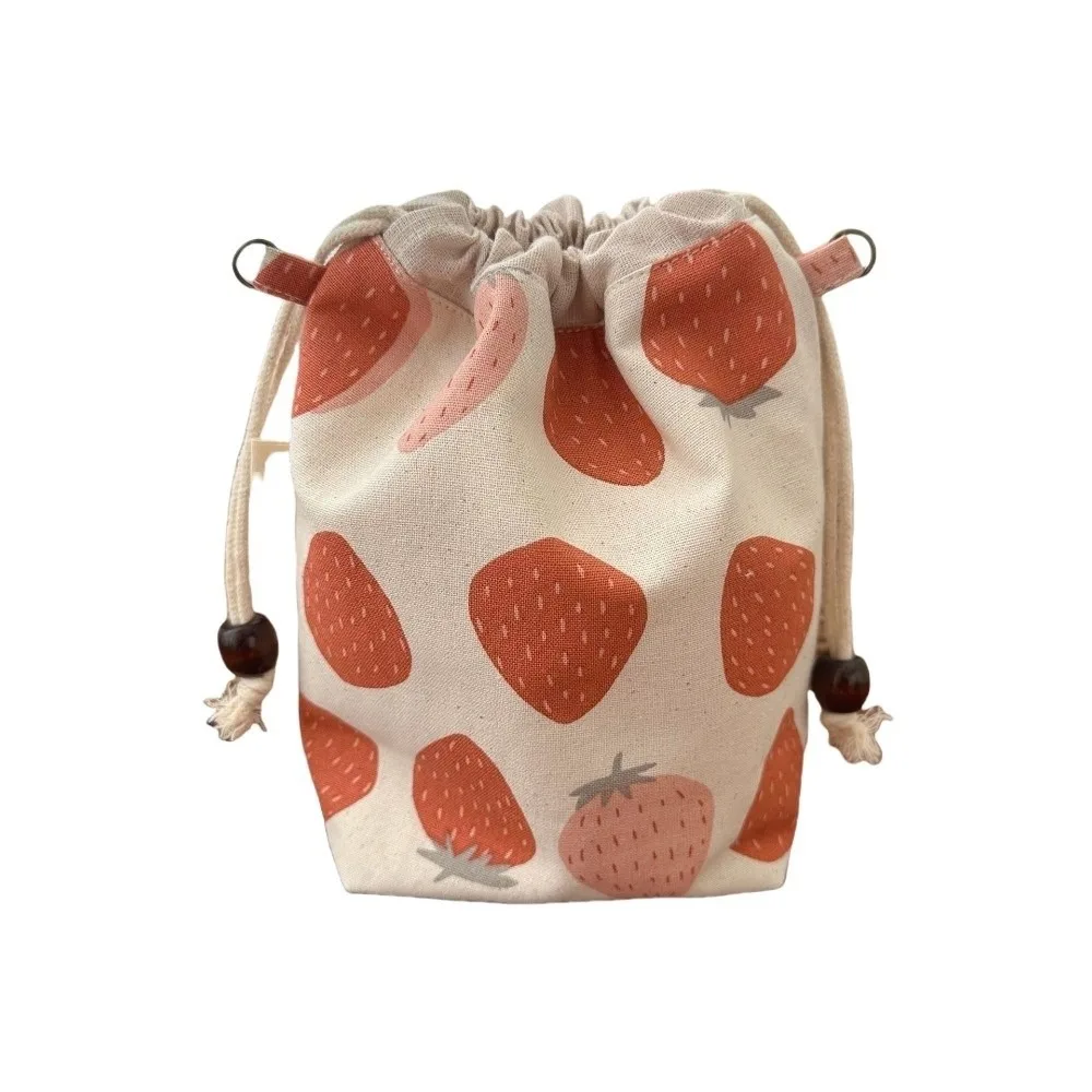 

Thickened Strawberry Drawstring Pouch Multifunctional Creative Cotton and Linen Fabric Drawstring Bag Dustproof Lightweight
