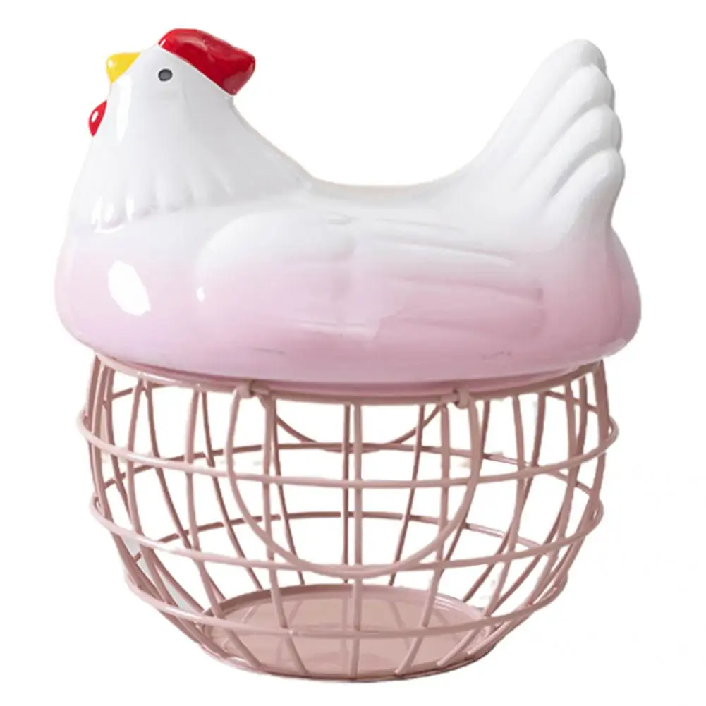 1 Set Wire Basket Modern with Ceramic Lid Chicken Egg Holder Rustic Wire Egg Collecting Basket for Dining Room