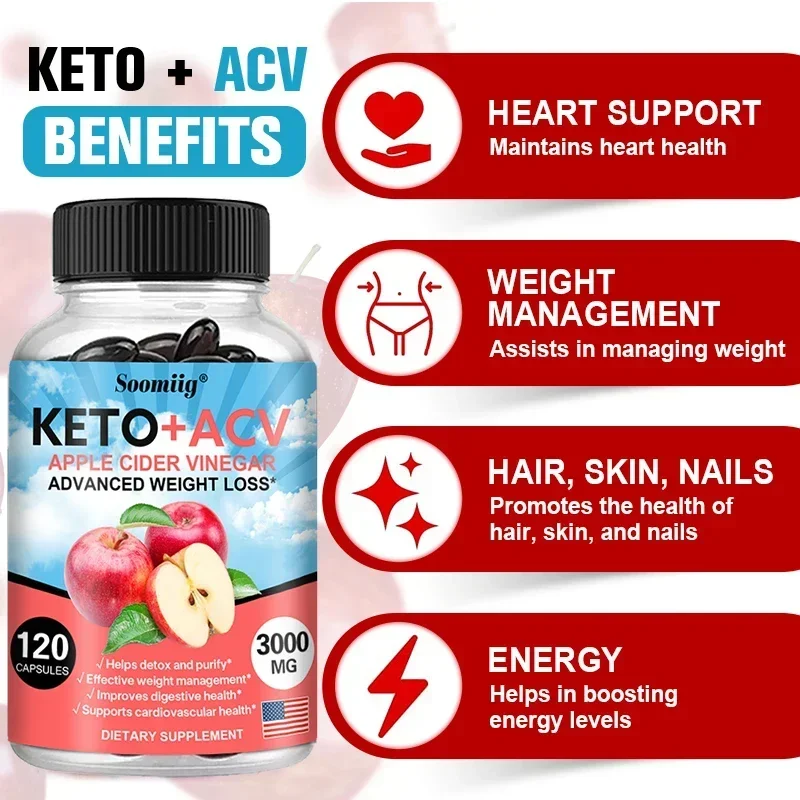 Ketone + Apple Cider Vinegar Capsules - Helps with Detoxification, Effective Weight Management, and Improved Digestive Health