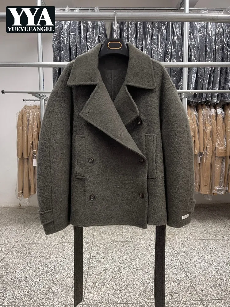 

Vintage Double Breasted Office Ladies Woolen Coat Loose Fit Warm Women Coat Autumn Winter British Style Street Casual Outerwear