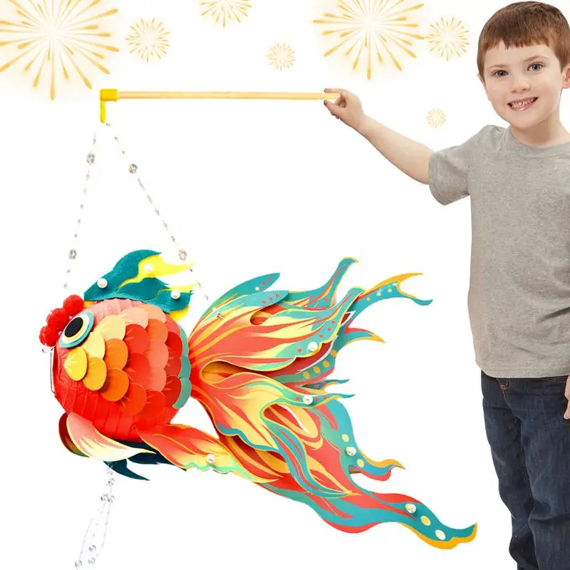 Chinese New Year Paper Lanterns Chinese Lanterns Kits DIY Fish-Shaped Handmade With Led Light Chinese New Year Lanterns