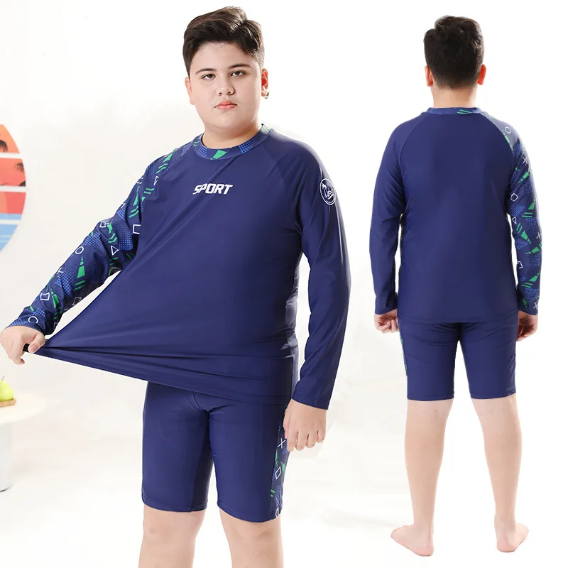 Plump Boy Swimsuit  Big Boy Plus Size Split Swimwear Young Swimming Trunks Children Swimming Suits for 35-85kg Kids