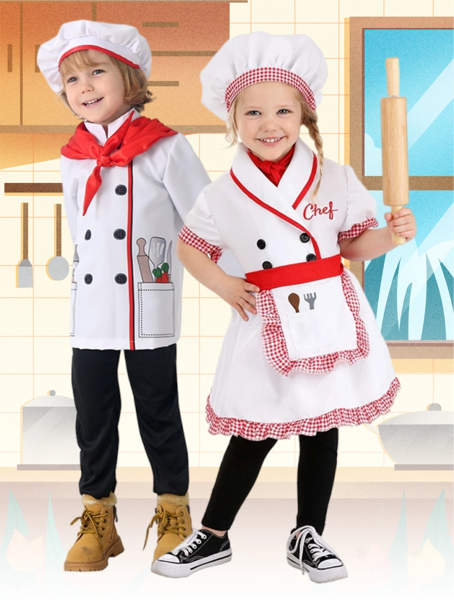 

Kids Boys Chef Costume Girls Cooking Baking Clothes Children Halloween Chef Costume Set Cook Uniform Carnival Party Fancy Dress