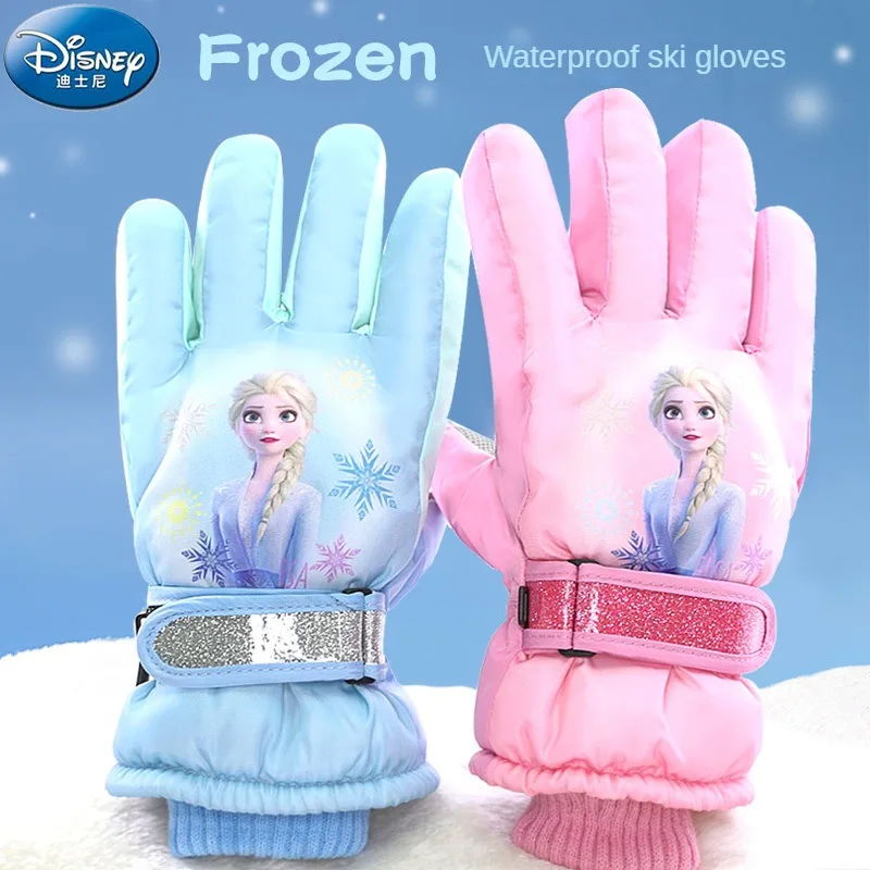 Disney Girls Ski Gloves, Girls Autumn and Winter Plush Waterproof and Warm, Girls Outdoor Snow Playing and Cycling Gloves Gifts