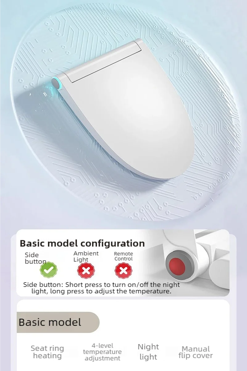 WETIPS Slim Heated Toilet Seats Warmer Electric Heater Seat Auto Heating WC Cover Tapa Inodoro Night Lighting Warm Toilet Lid