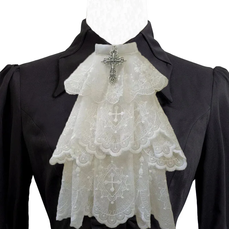Detachable Collars Dark Style Original Handmade Cross Lace Bib Lolita Clothing Accessories Gothic Rhinestone Bow Collar Flowers