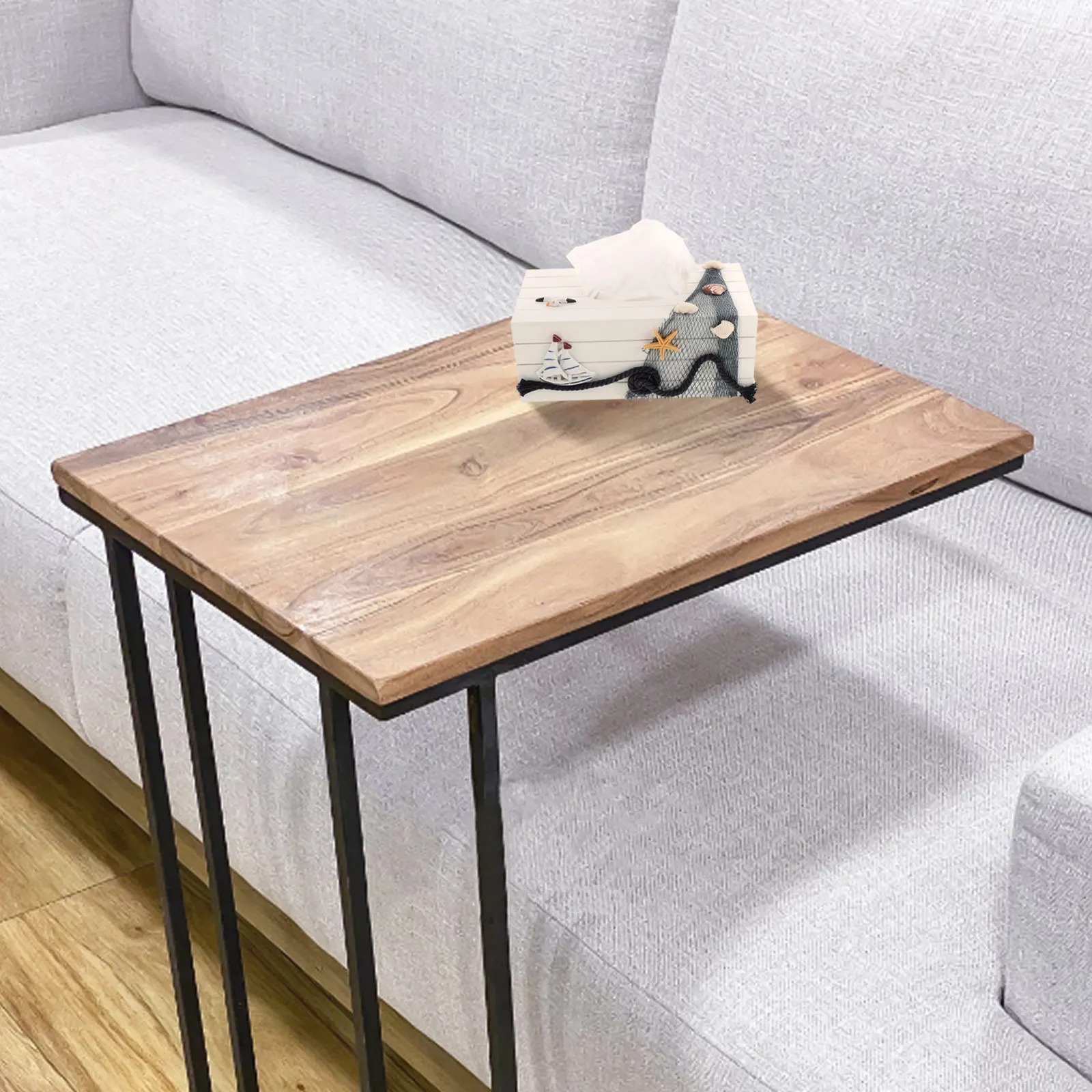 Mediterranean Style Wooden Tissue Box Nautical Tissue Holder Decorative Square Box Cover for Home Restaurant Cafe Coastal