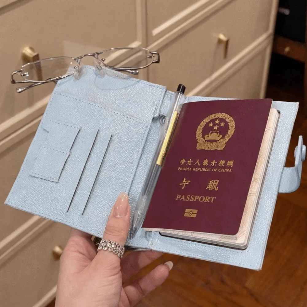 

Кожаный держатель для паспорта в клетку с ромбами, корейский стиль, сумка для хранения карт в клетку в самолете, однотонный многофункциональный зажим для паспорта