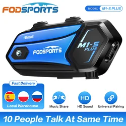 Fodsports M1-S Plus Interfono per casco da moto, auricolare Bluetooth per casco, interfono a 10 piloti 2000M, radio FM, condivisione di musica, 3 effetti sonori.