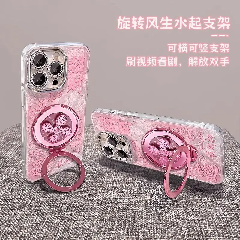 

Марлевый чехол для телефона с розовым перьями и вращающимся кронштейном для iPhone 16, Promax 15 Pro 14 Plus 13 12 11 XSMax XR, защитная задняя крышка