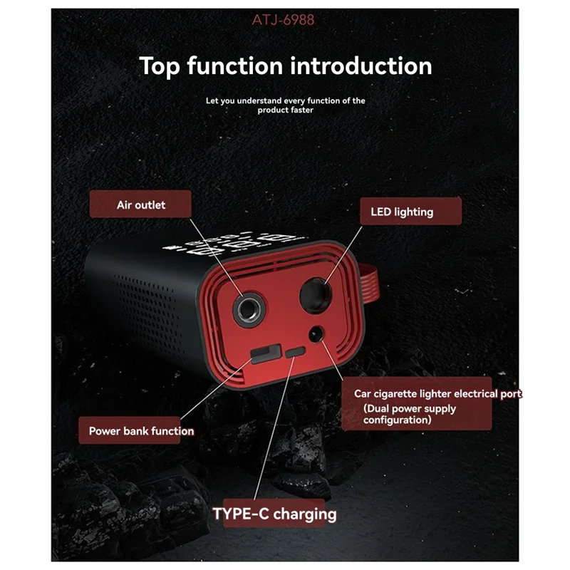 

A30P-портативный электрический воздушный насос, воздушный насос для шин для автомобиля, велосипеда, мотоцикла, многоцелевой беспроводной воздушный насос 150 PSI с подсветкой