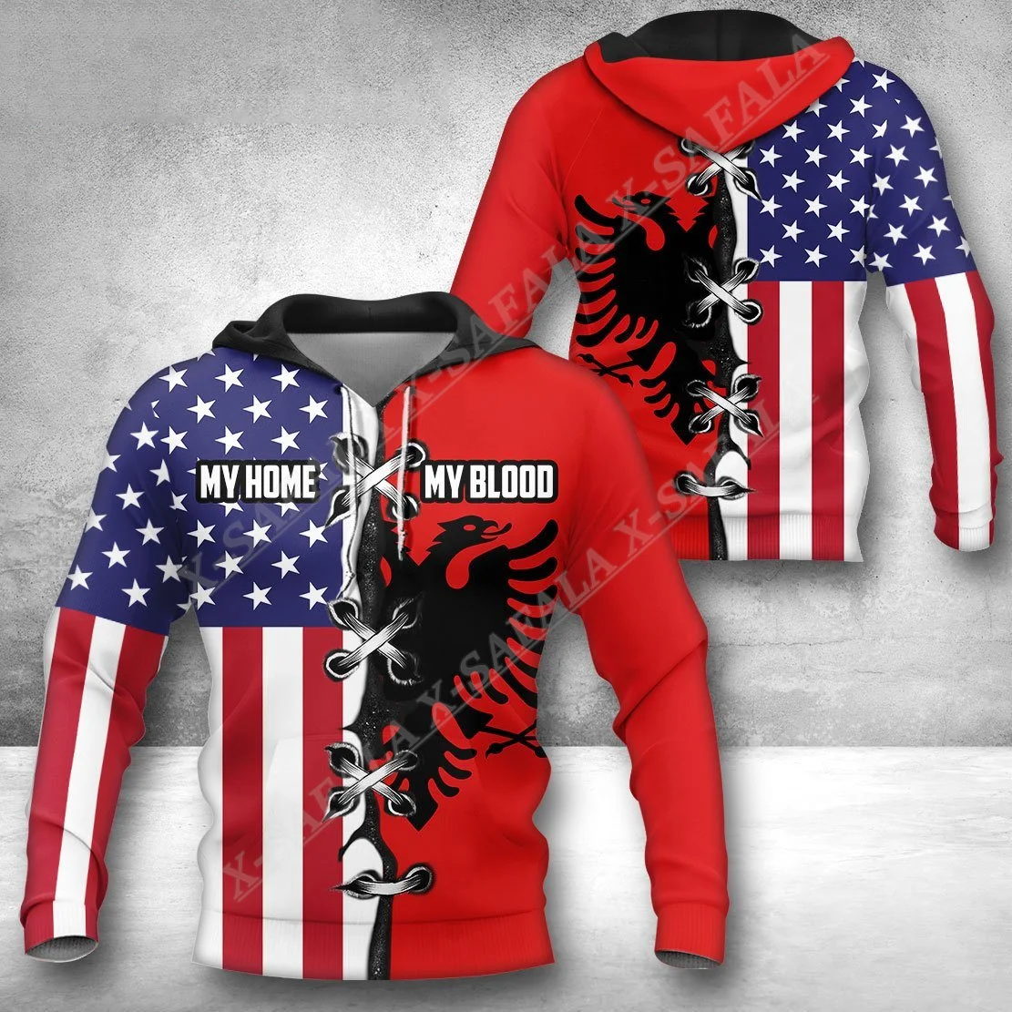 

ALBANIA And America FLAG Coat Of Arm 3D Print Zipper Hoodie Men Pullover Sweatshirt Hooded Jersey Tracksuits Outwear Coat Casual