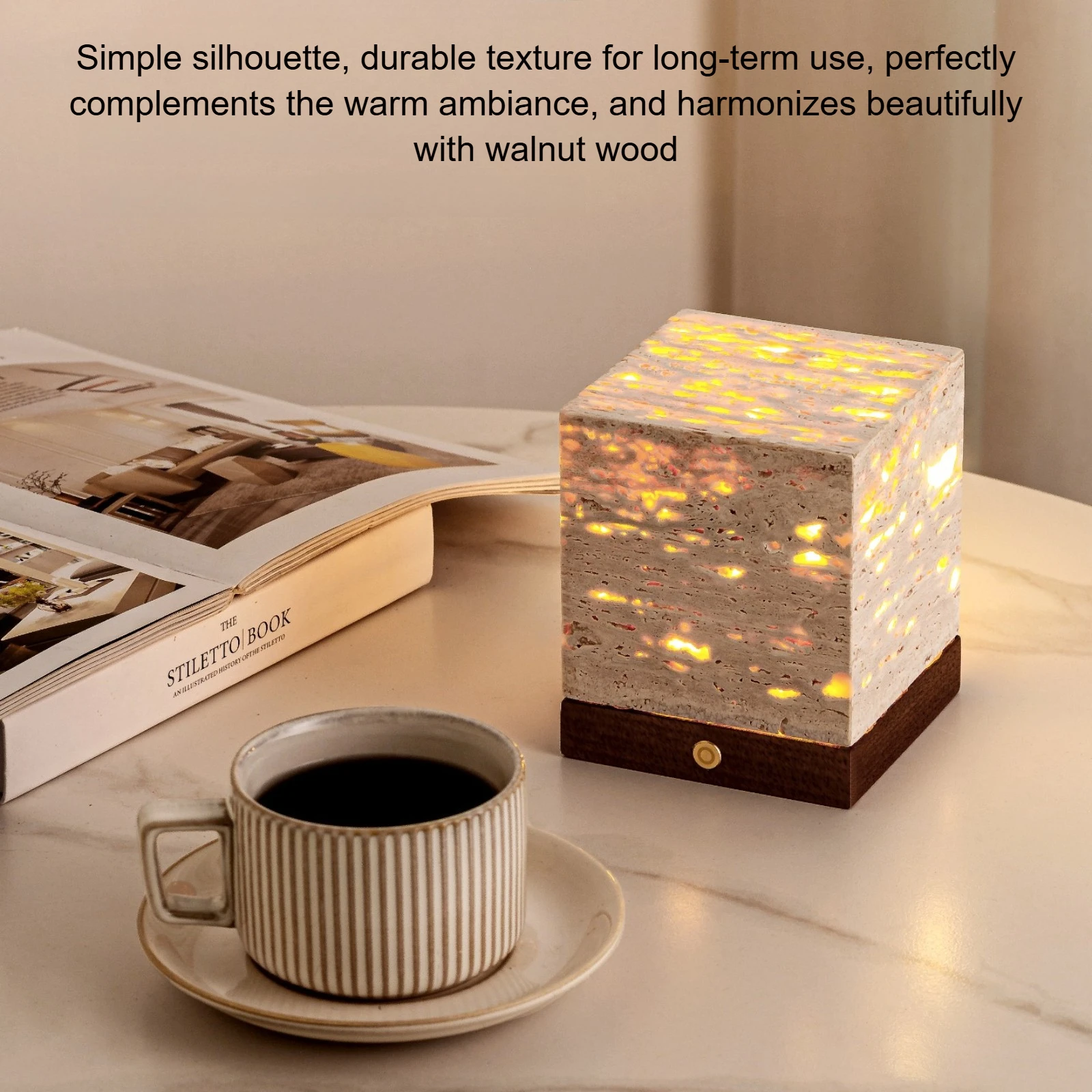 Travertine LED Night Light, Modern Stone Table Lamp, Rechargeable Bedroom Bedside Sofa Table Night Light, Art Lighting Fixtures view 4